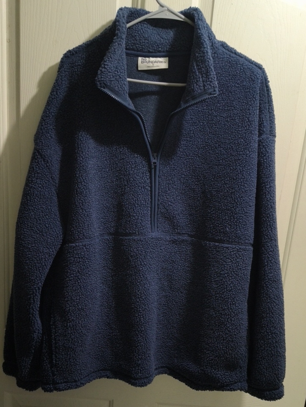 No Boundaries Men’s Navy Zip-Up Sherpa Pullover